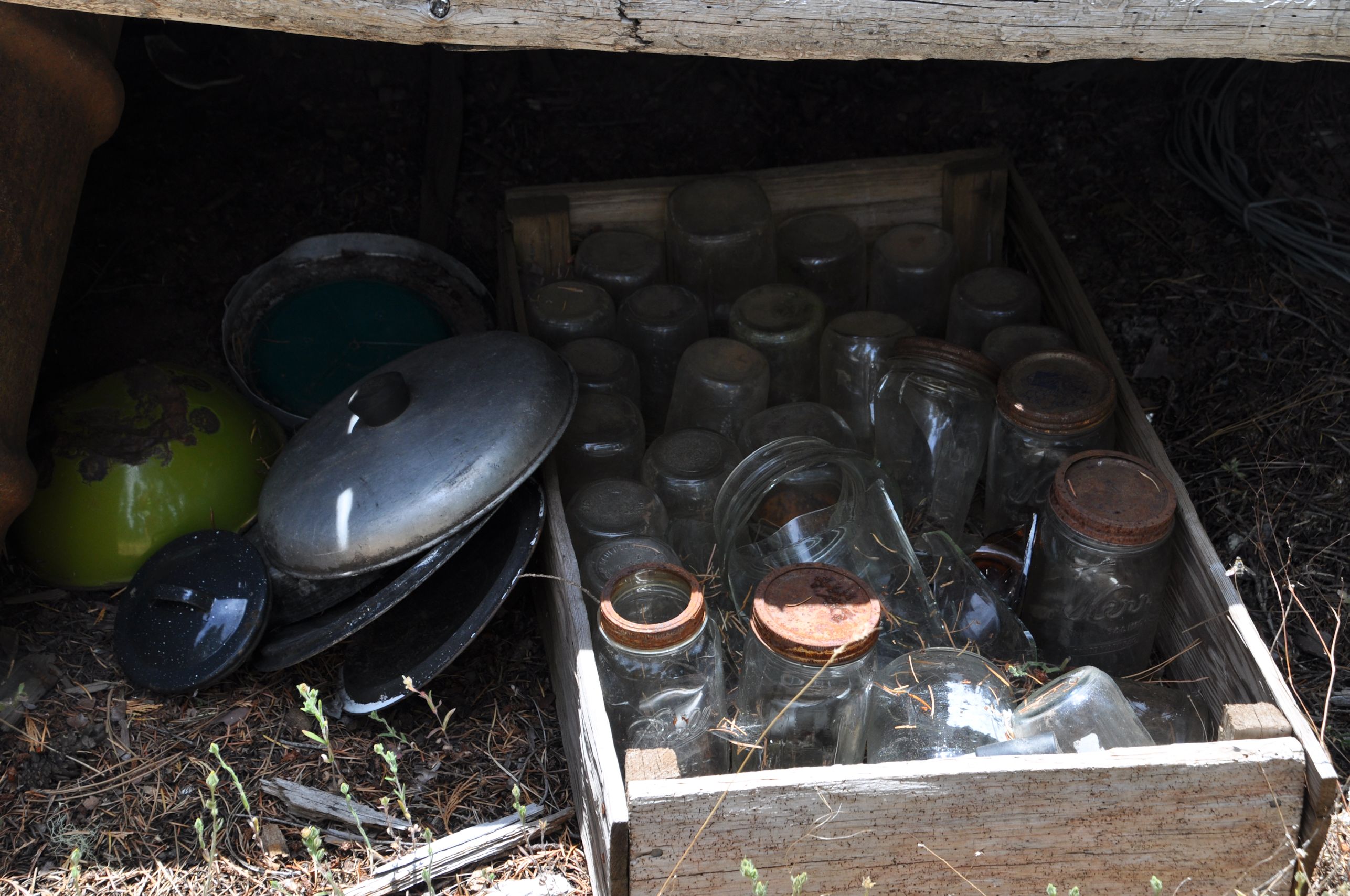 I can't tell you how deeply this image pulls at my heart. The canning jars and rusted pots out in a ramshackle shed because the house is too small, are a mirror of my childhood in north Idaho with my mom. 